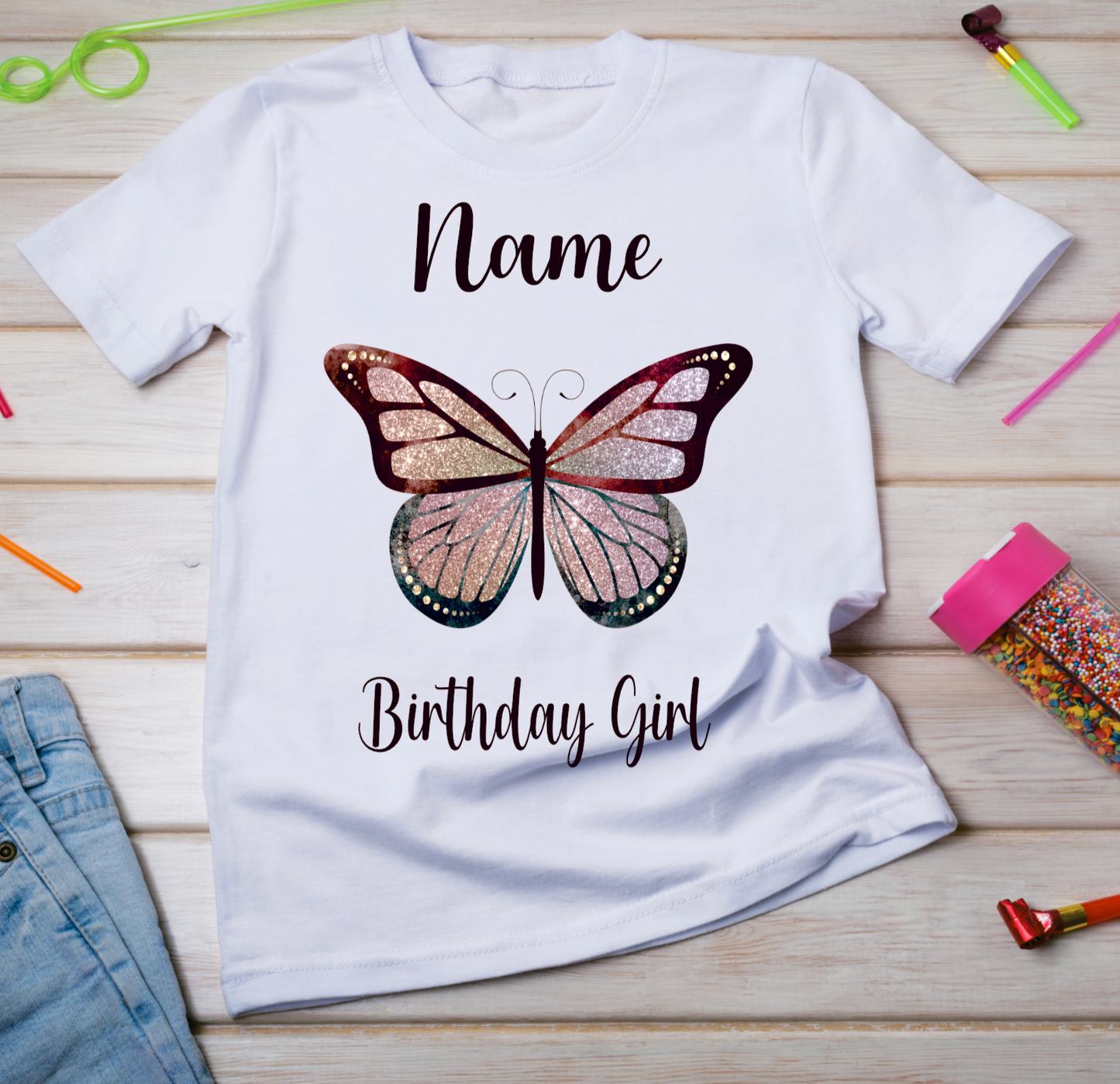 Personalised Kids Birthday T-shirt Butterfly