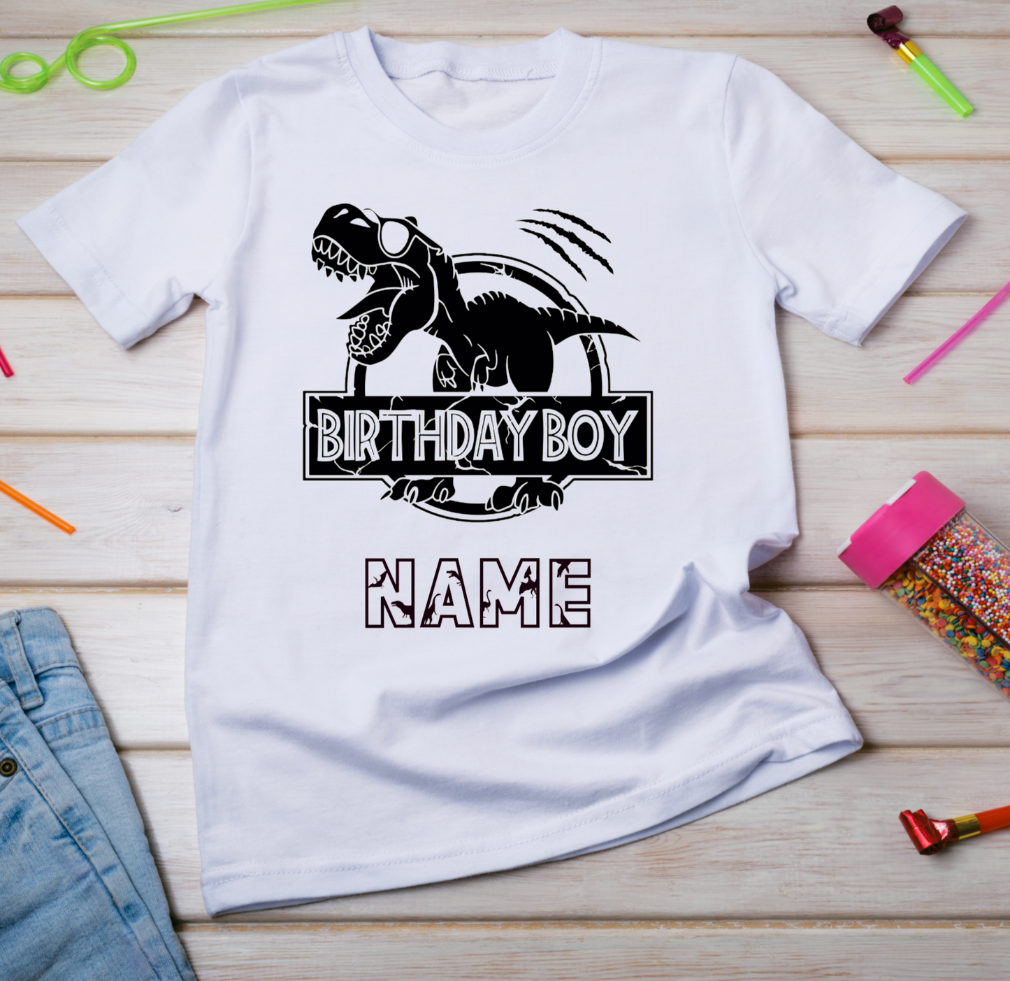 Personalised Kids Birthday T-shirt Dinosaur