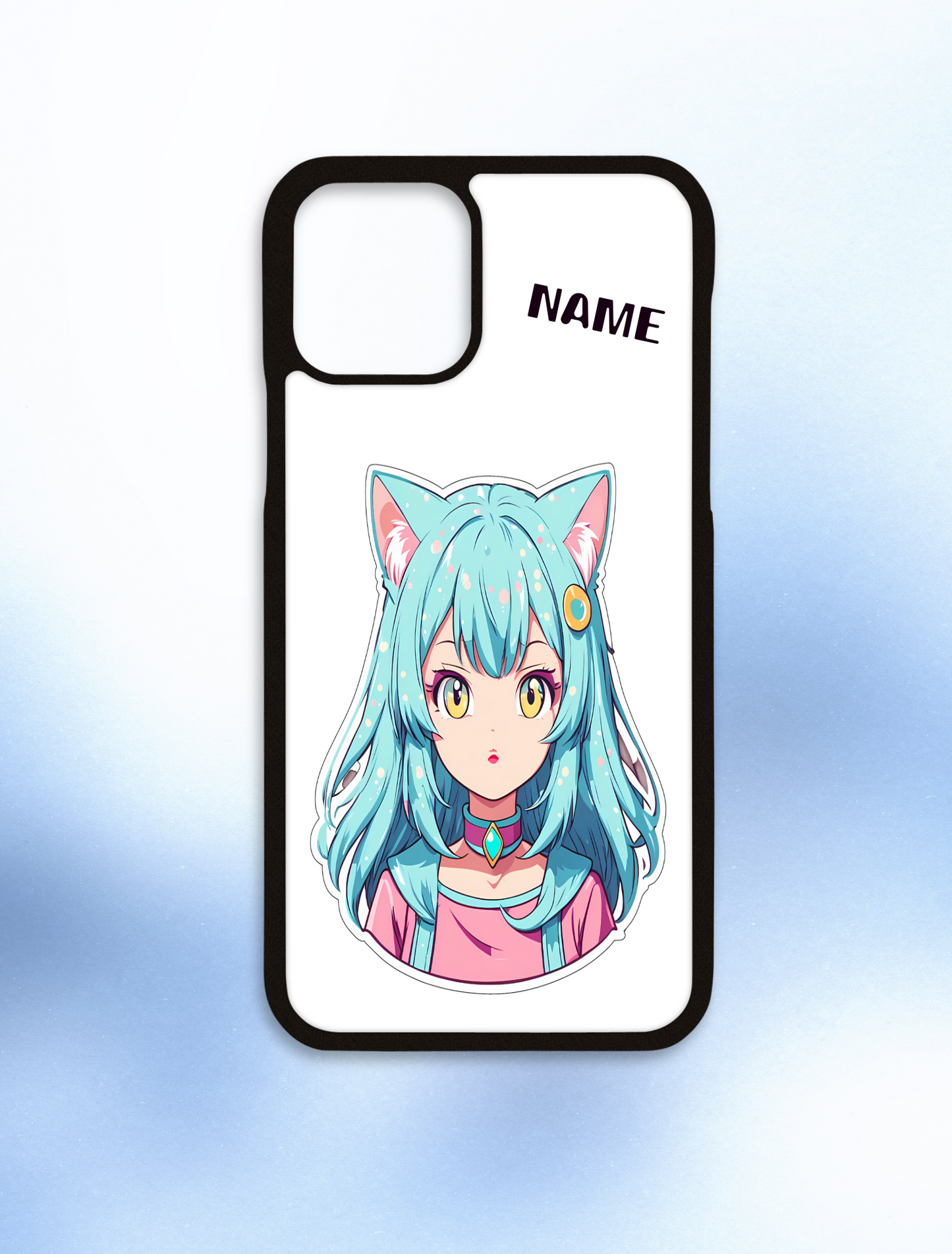 Personalised iPhone case anime girl blue and pink