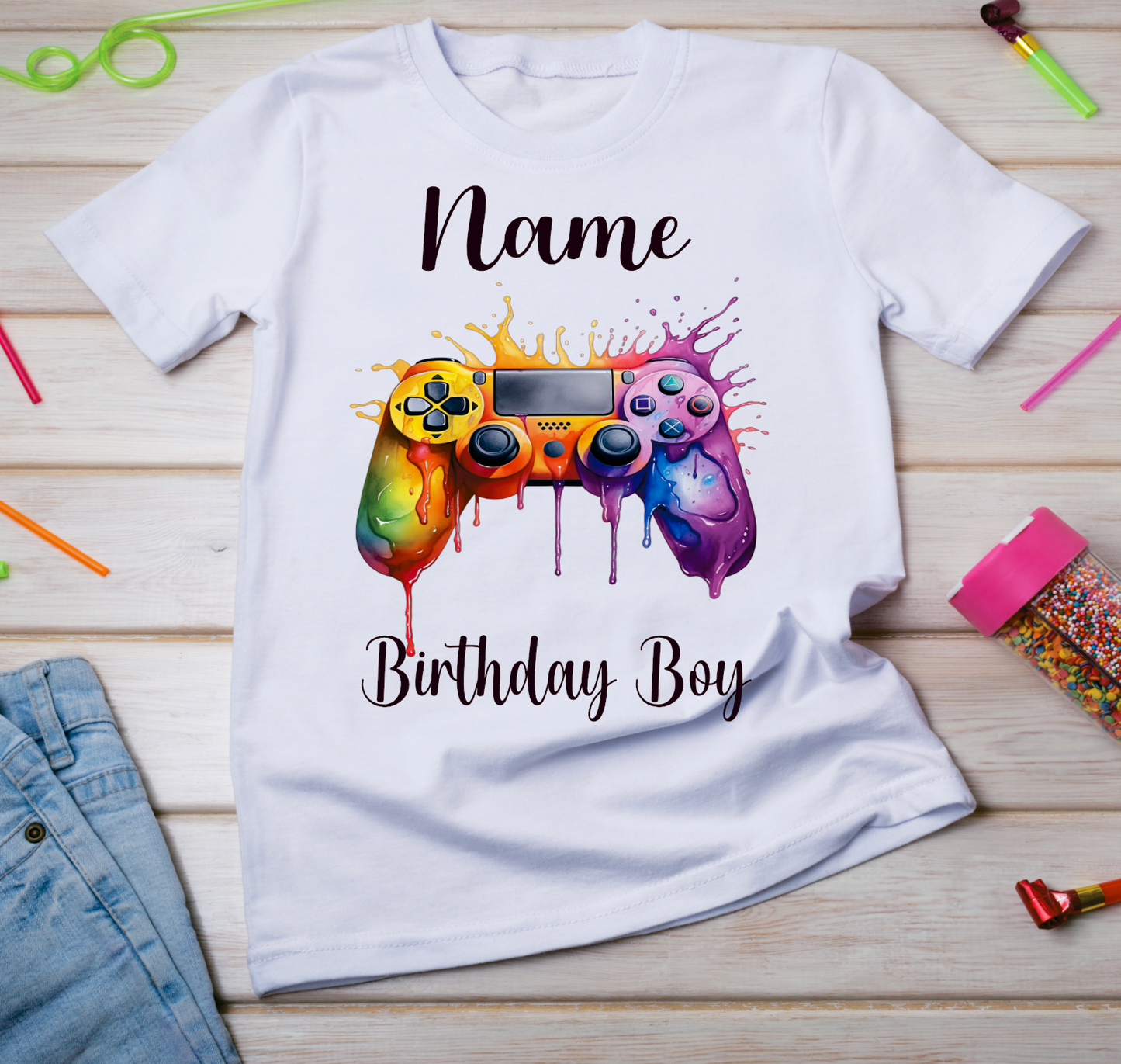 Personalised Kids Birthday T-shirt Gamer