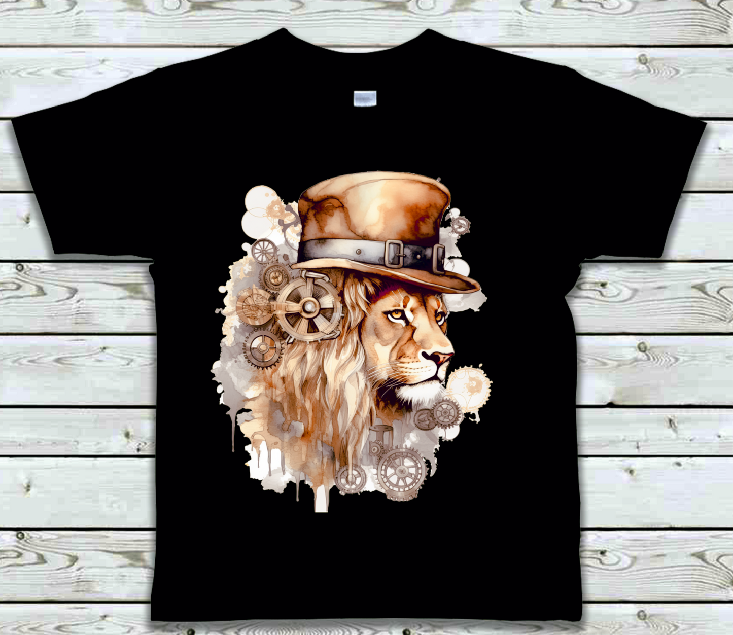 Mens T-shirt Clock work Lion Side