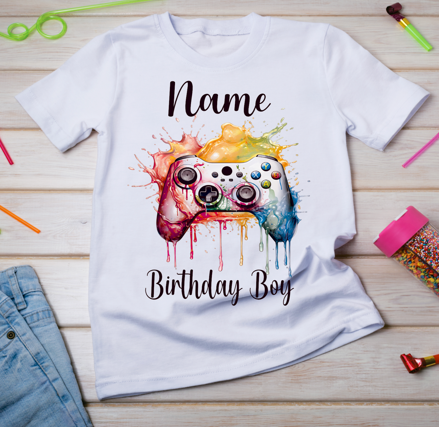 Personalised Kids Birthday T-shirt Gaming Remote