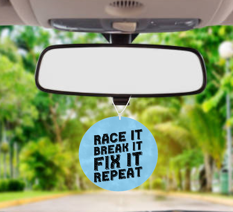 Personalised Car Air freshener Race It Fix It 044