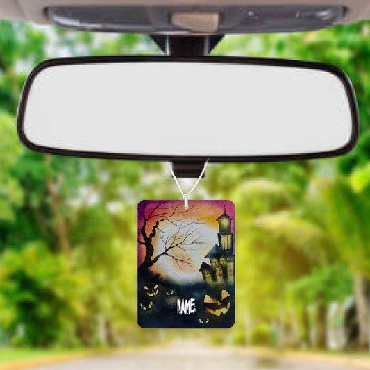 Personalised Car Air freshener Halloween Scene 084