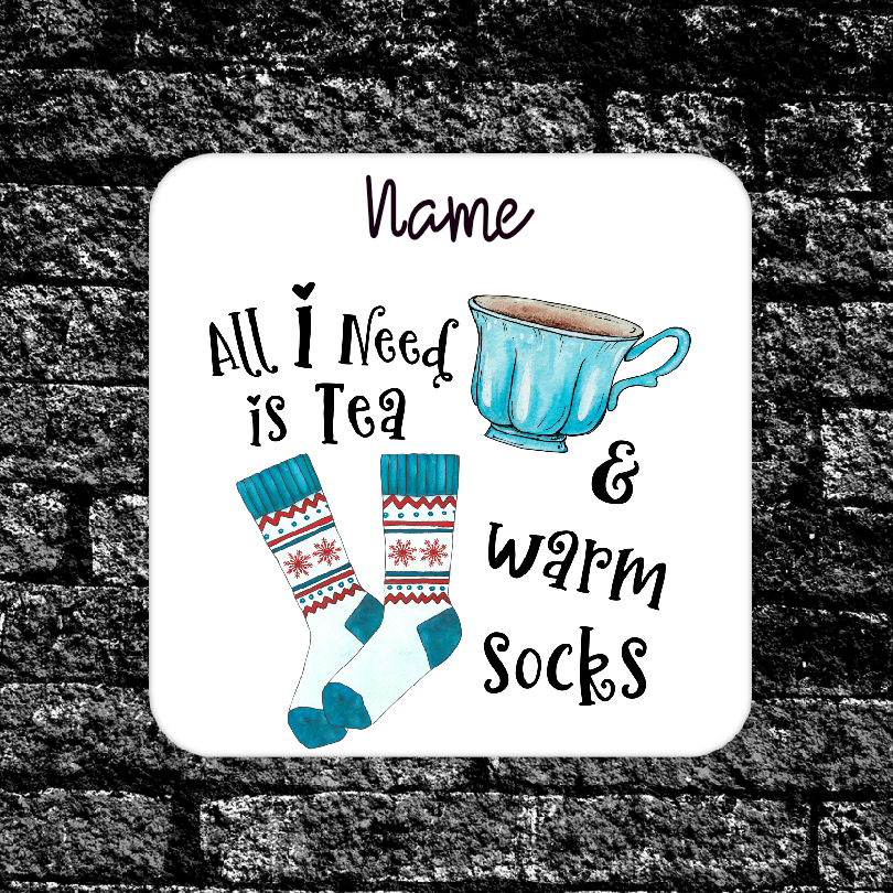 Personalised Drink Coaster Tea And Warm Socks 267