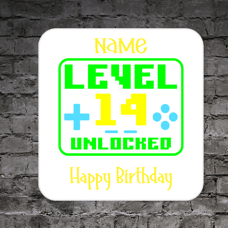 Personalised Drink Coaster 14th Birthday Unlocked 86