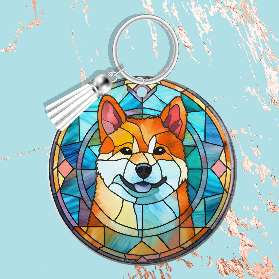 Stained Window With Dog Keyring 59