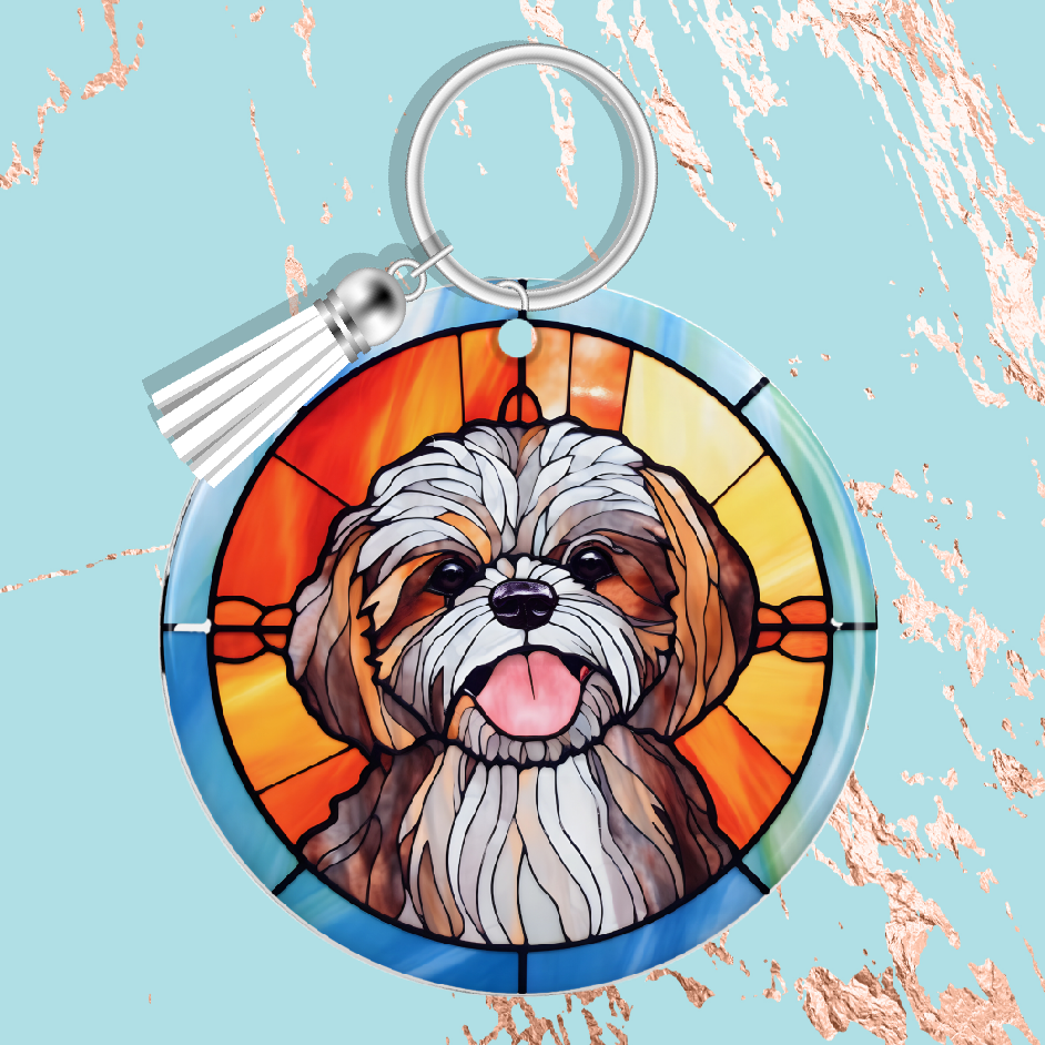 Stained Window With Dog Keyring 60