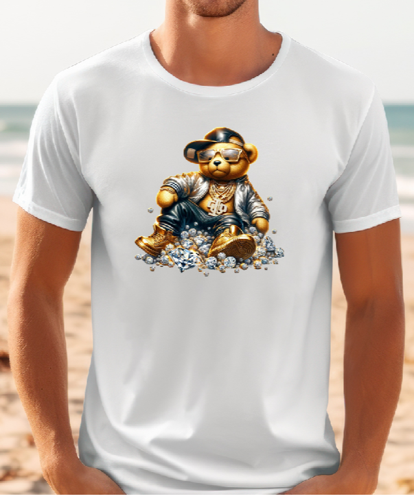 Mens T-shirt Cool Bear with Diamonds and Hat