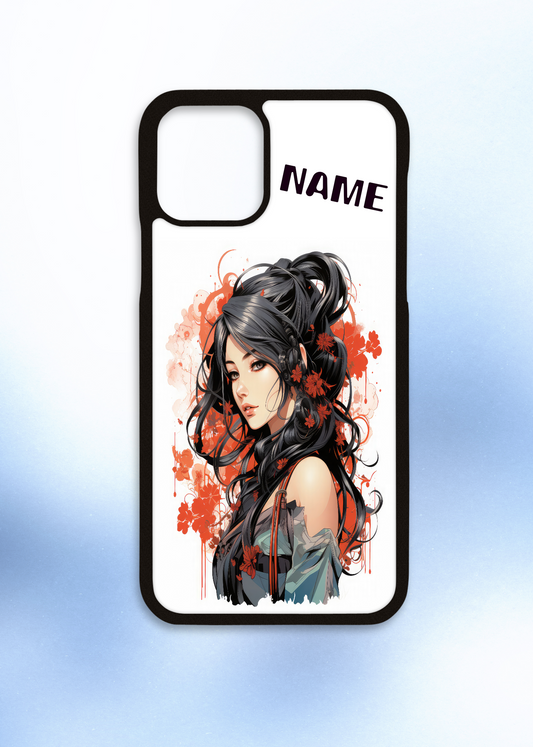 Personalised iPhone case anime girl with flowers