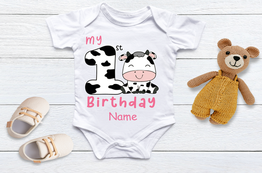 Personalised Baby's 1st birthday vest Moo Cow