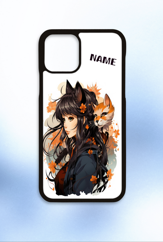 Personalised iPhone case anime girl with cat