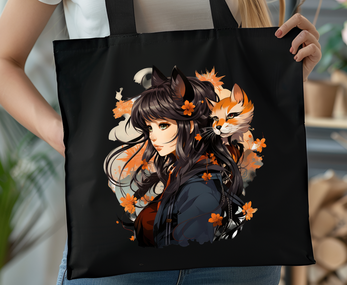 Tote Bag Anime Girl and Cat