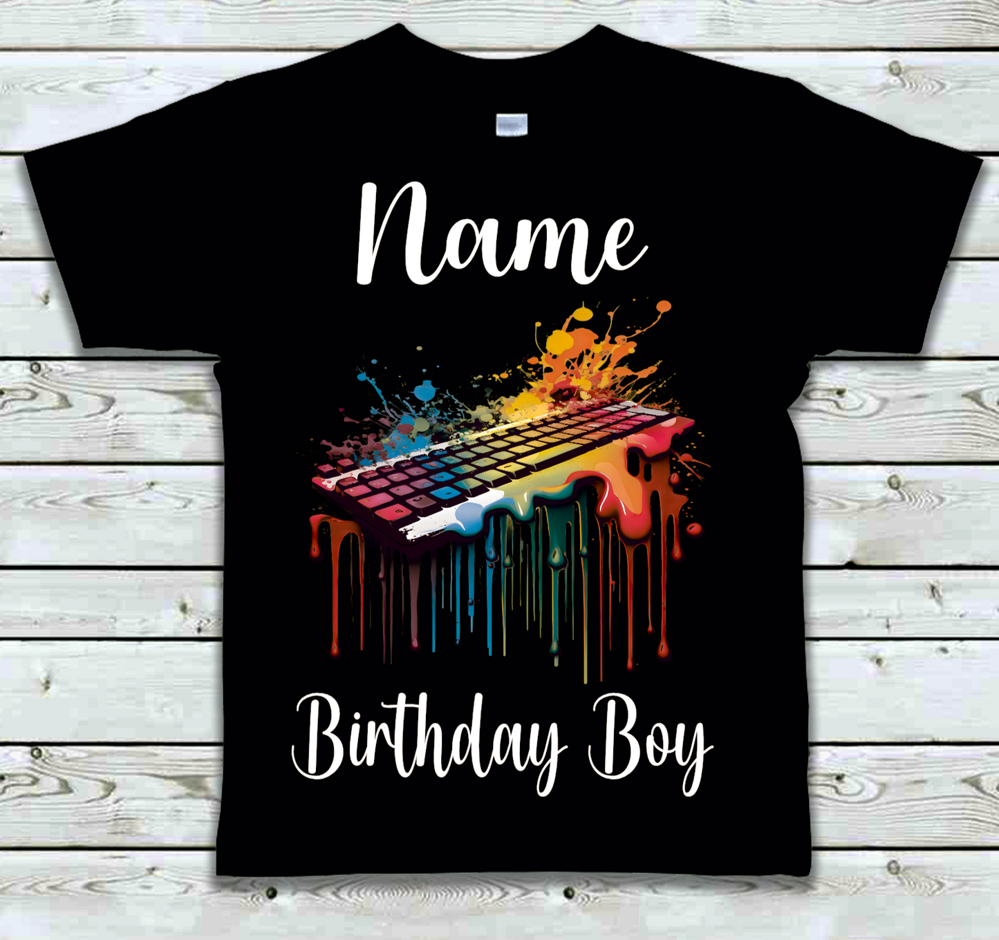 Personalised Kids Birthday T-shirt Keyboard