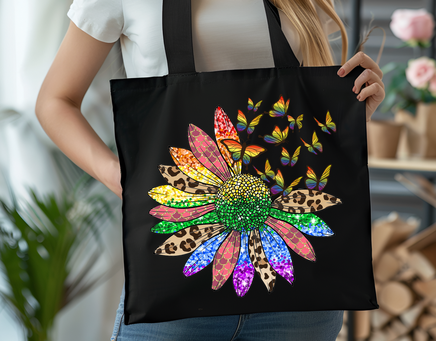 Tote Bag Flowers and Butterfly