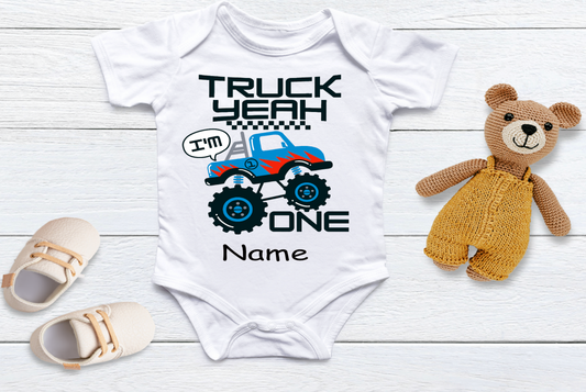 Personalised Baby's 1st birthday vest Monster Trucks