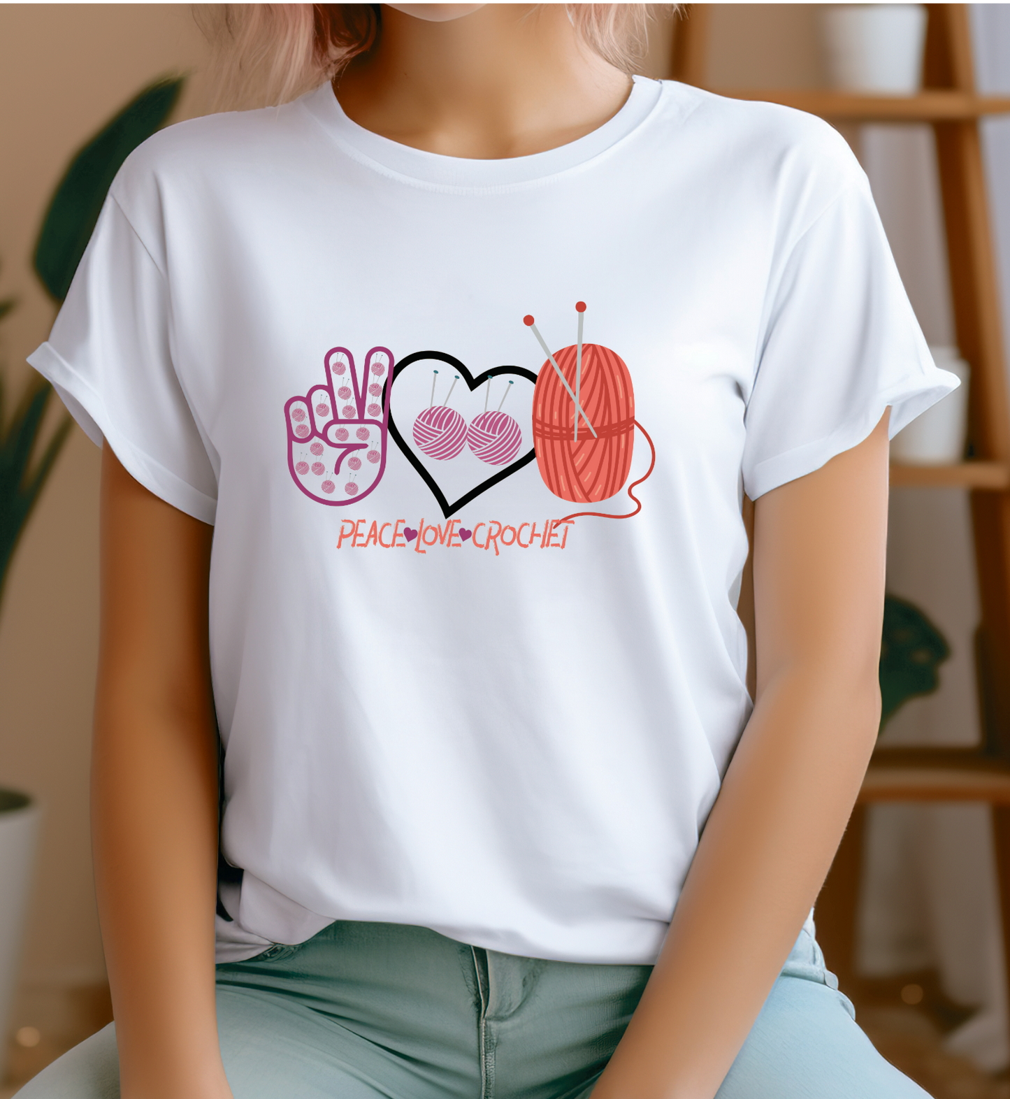 Woman's T-shirt Peace love crochet