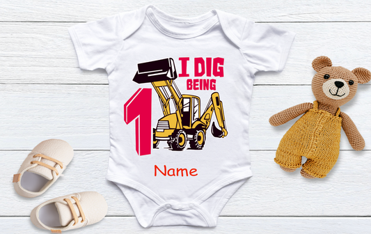 Personalised Baby's 1st birthday vest Digger