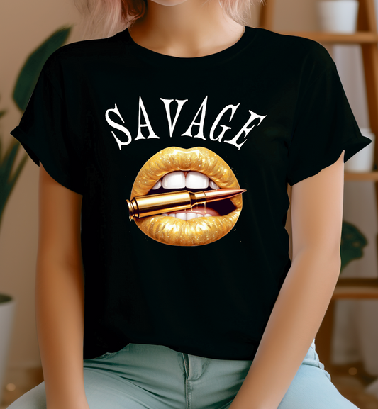 Woman's T-shirt savage gold bullet