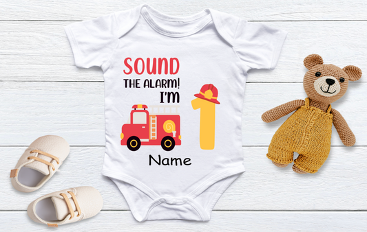 Personalised Baby's 1st birthday vest Fire Engine