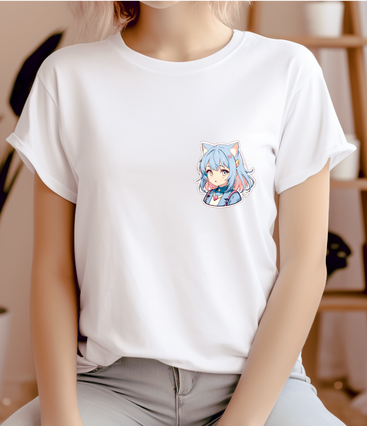 Woman's T-shirt anime blue