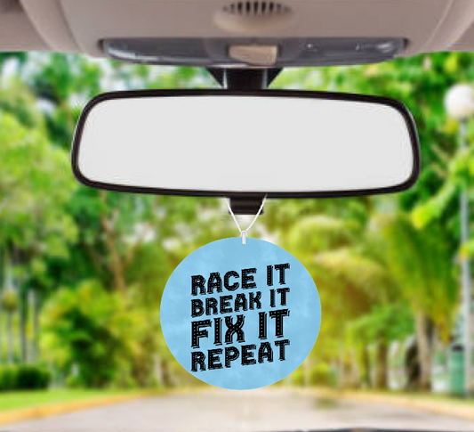 Personalised Car Air freshener Race It Fix It 044