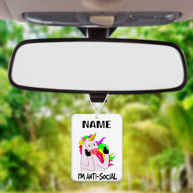 Personalised Car Air freshener Naughty Unicorn 075