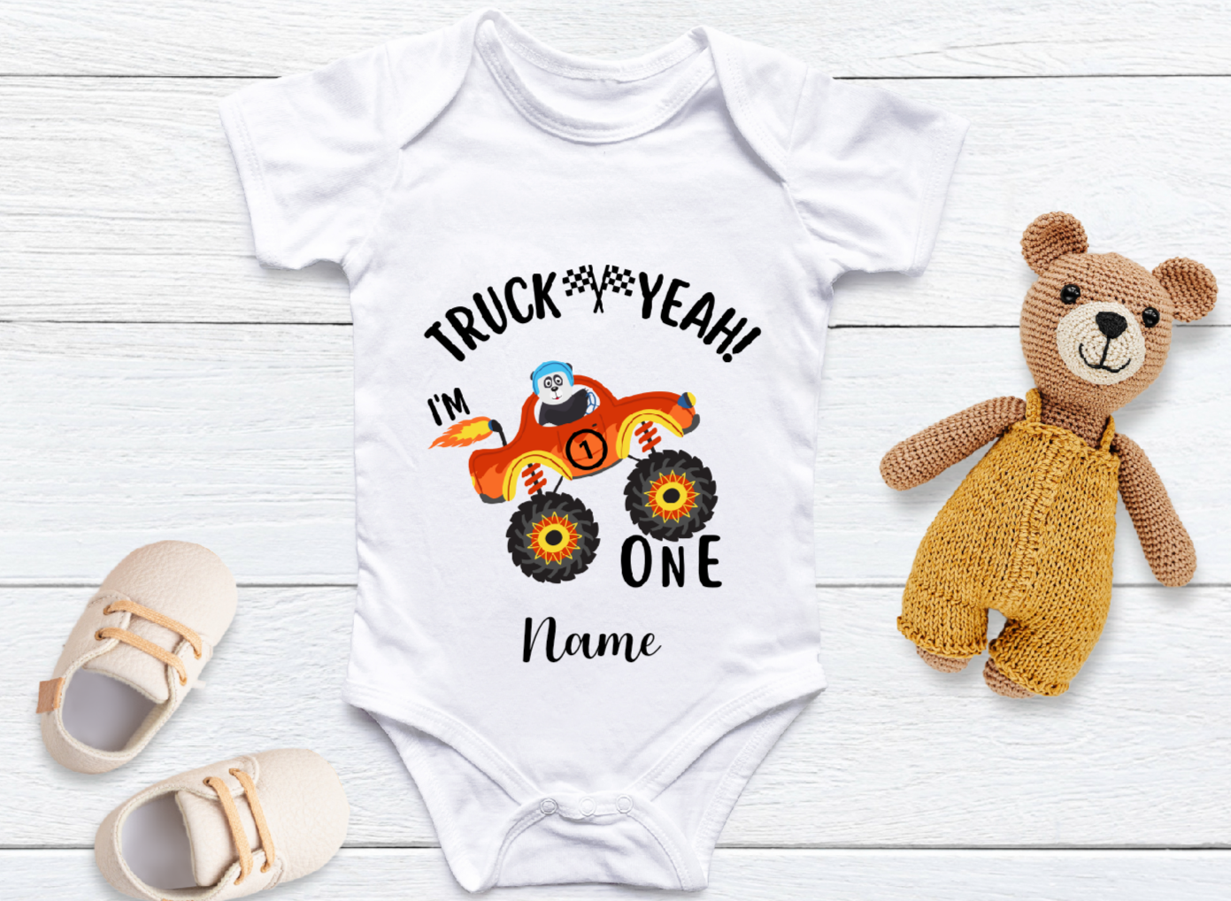 Personalised Baby's 1st birthday vest Trucks