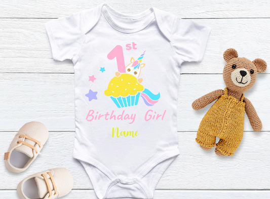 Personalised Baby's 1st birthday vest Cupcake Unicorn