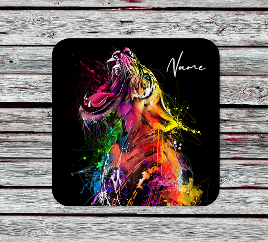 Personalised Drink Coaster Colourful Tiger 05