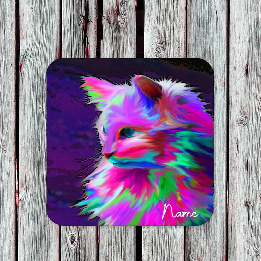 Personalised Drink Coaster Colourful Cat 06