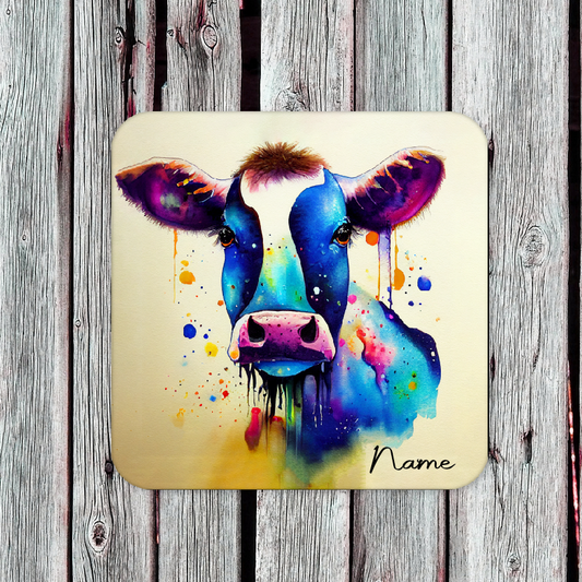 Personalised Drink Coaster Colourful Cow 07