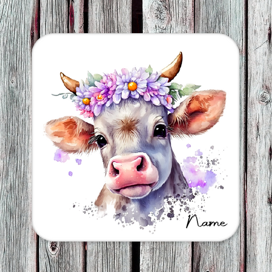 Personalised Drink Coaster Cute Cow 08