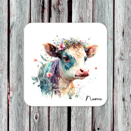 Personalised Drink Coaster Cute Cow 09