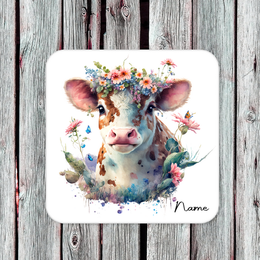 Personalised Drink Coaster Cute Cow 10