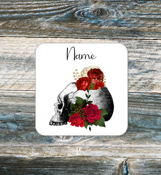 Personalised Drink Coaster Skull And Roses 235