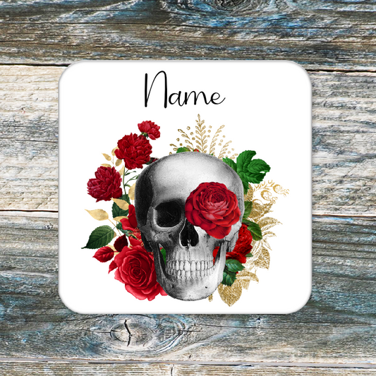 Personalised Drink Coaster Skull And Roses  237