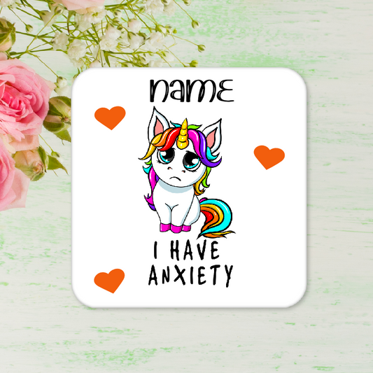 Personalised Drink Coaster Anxiety Unicorn 247