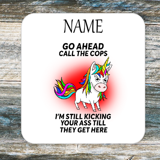 Personalised Drink Coaster Naughty Unicorn 250