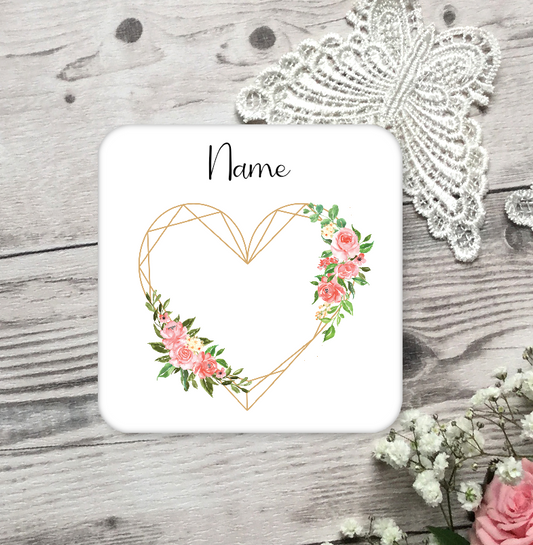 Personalised Drink Coaster Love Heart With Flowers 261