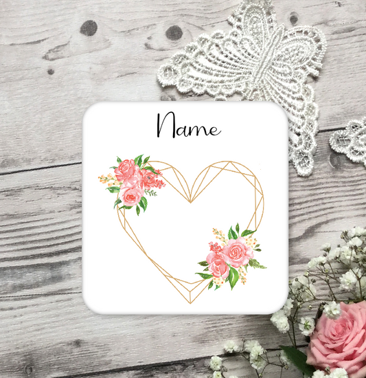 Personalised Drink Coaster Love Heart With Flowers 262