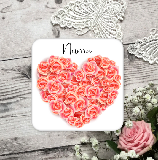 Personalised Drink Coaster Love Heart With Flowers 263