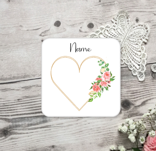 Personalised Drink Coaster Love Heart With Flowers 264