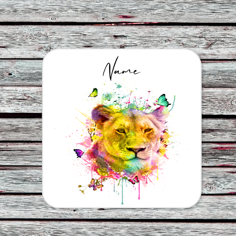 Personalised Drink Coaster Colourful Tiger 34