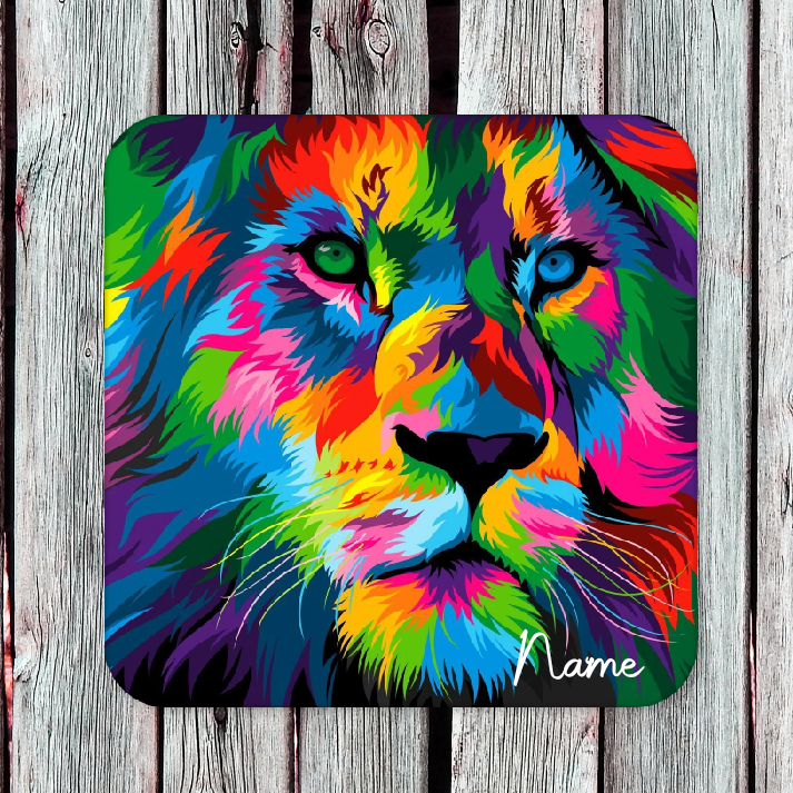 Personalised Drink Coaster Colourful Lion 35