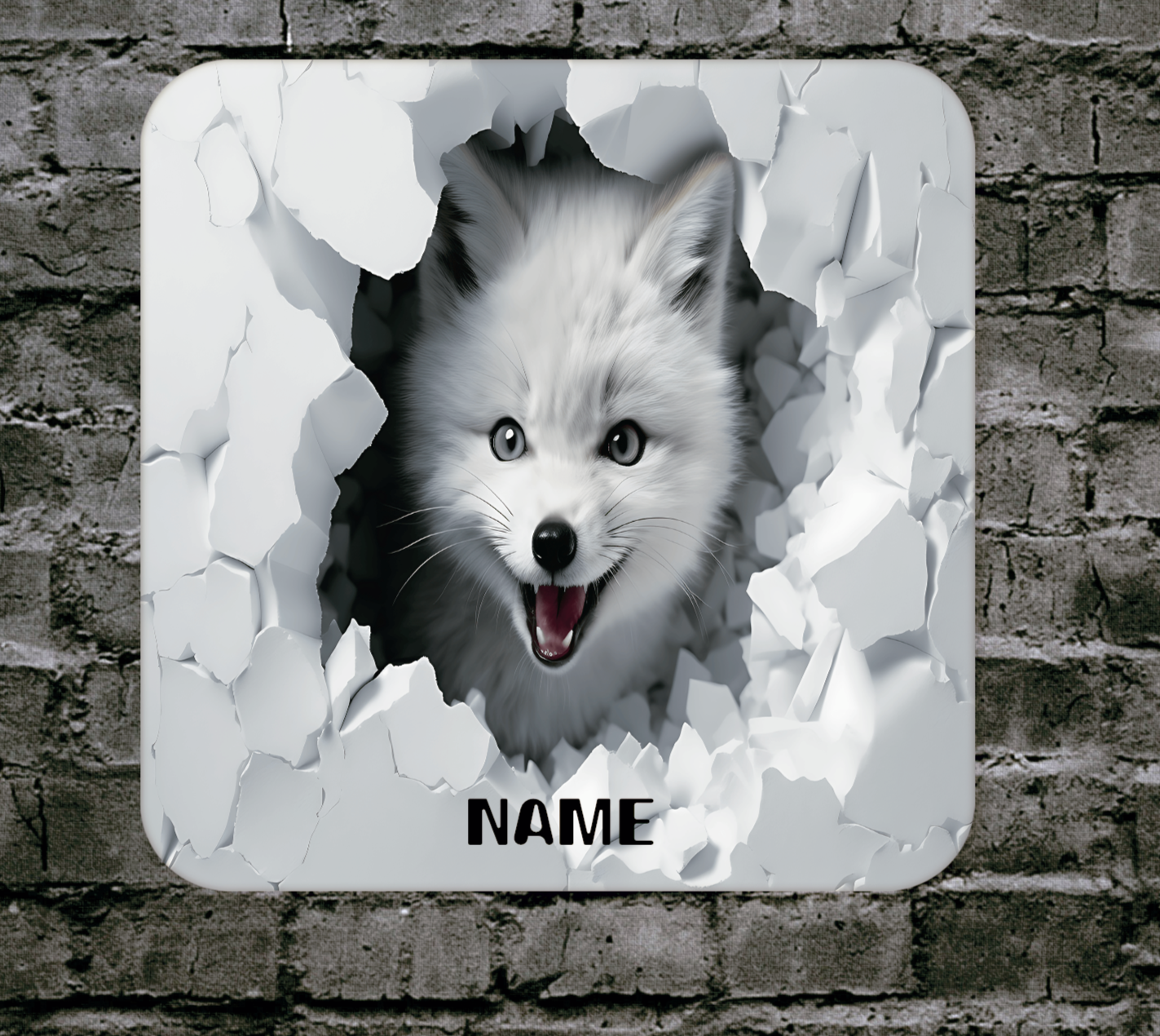 Personalised Drink Coaster 3d Wolf Cub 388