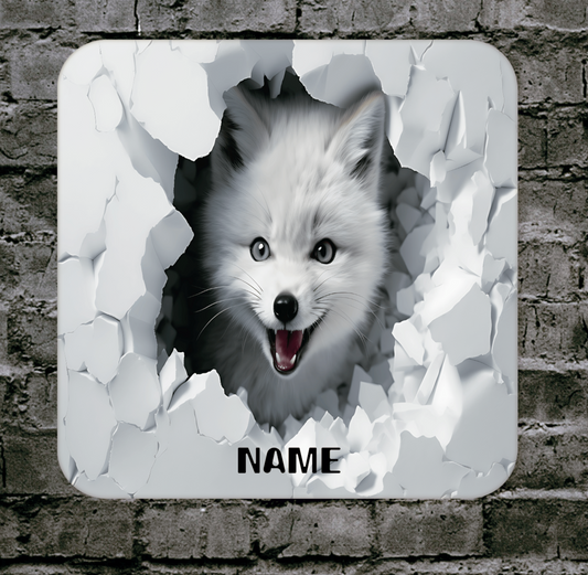 Personalised Drink Coaster 3d Effect Wolf Cub 388