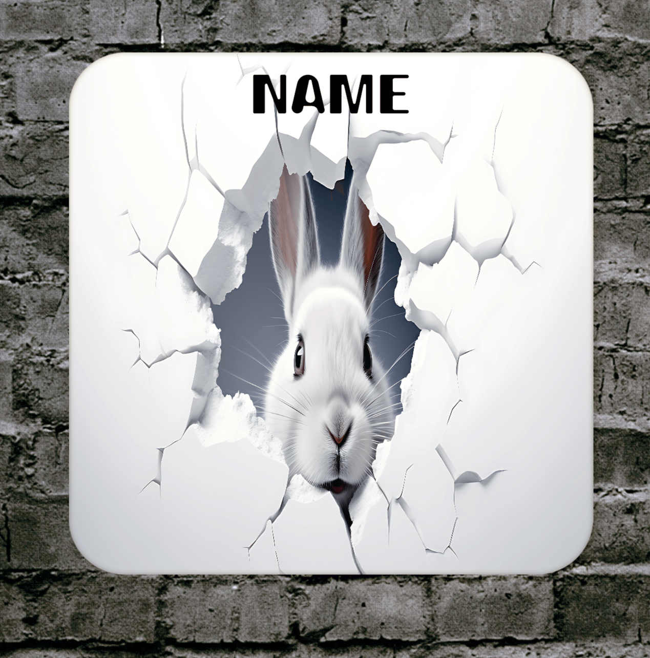 Personalised Drink Coaster 3d Effect White rabbit 389