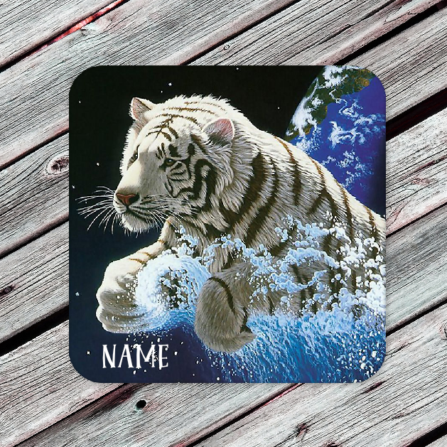 Personalised Drink Coaster White Tiger 57