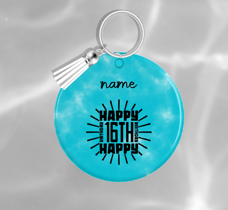 Personalised 16th Birthday Keyring 009